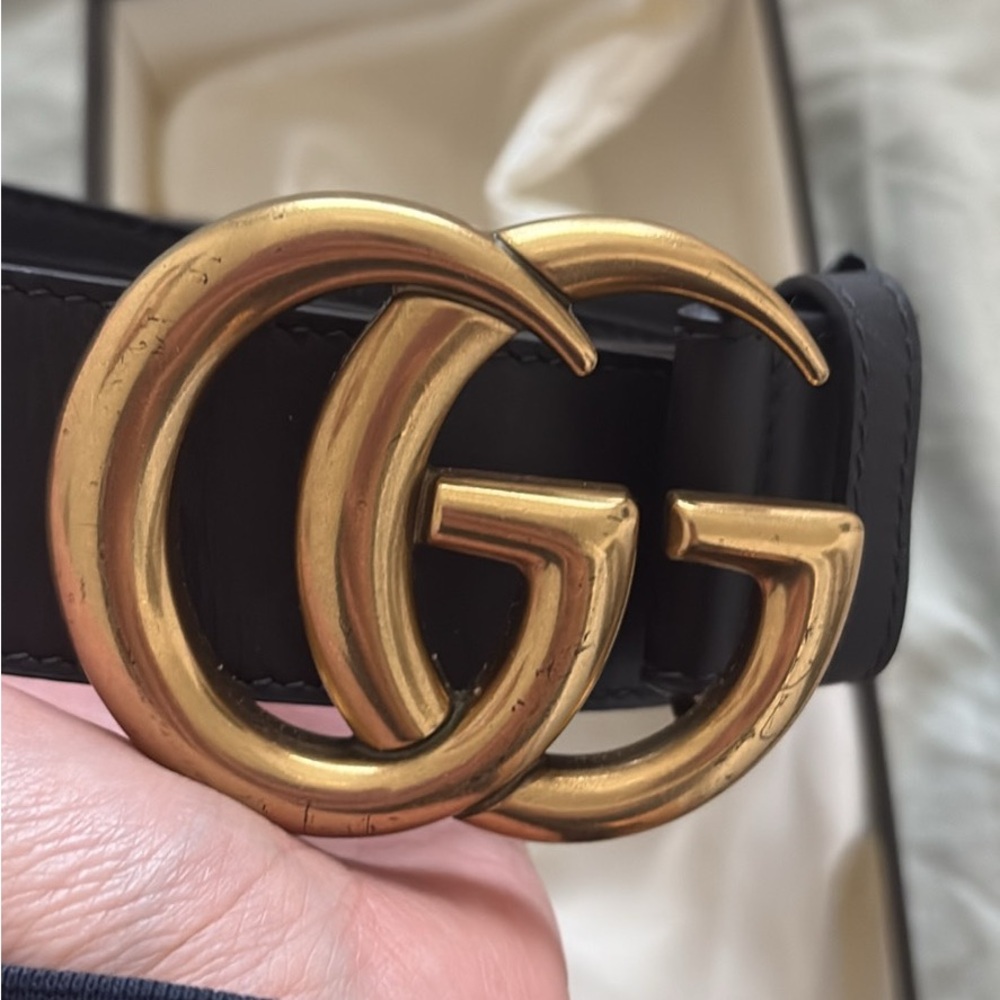 Gucci Black Leather Belt with Gold GG Emblem